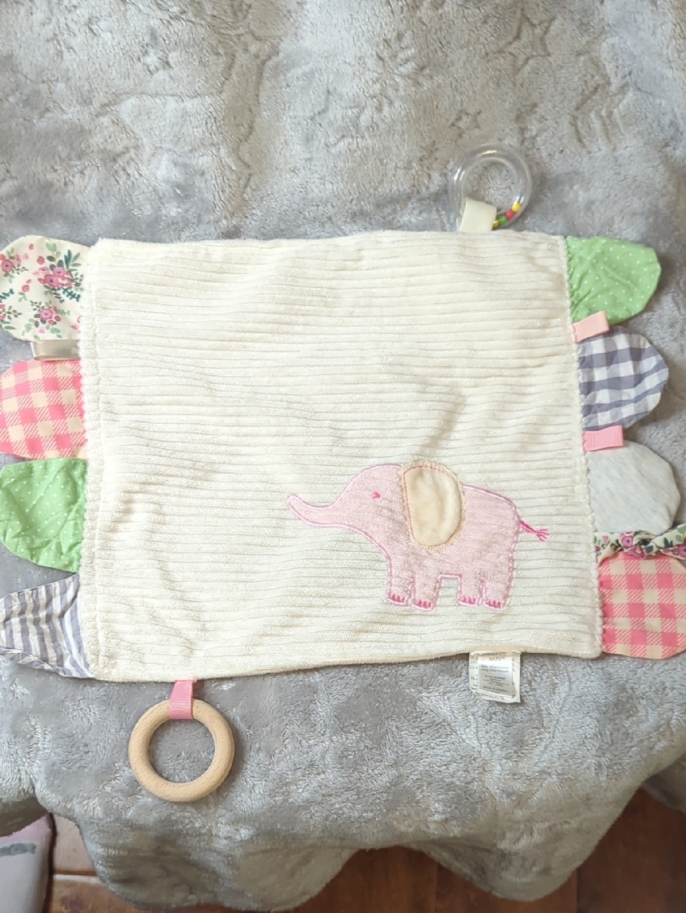 Modern Baby Elephant Security Lovey Blanket Teether Rattle Crinkle Toy